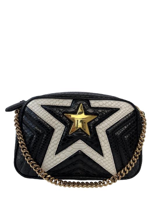 Stella McCartney White/Black Python Embossed Faux Leather Star Crossbody Bag