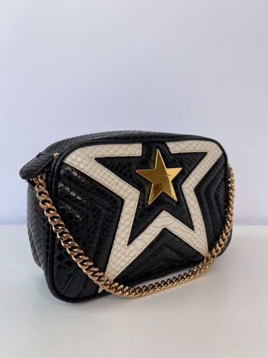 Stella McCartney White/Black Python Embossed Faux Leather Star Crossbody Bag