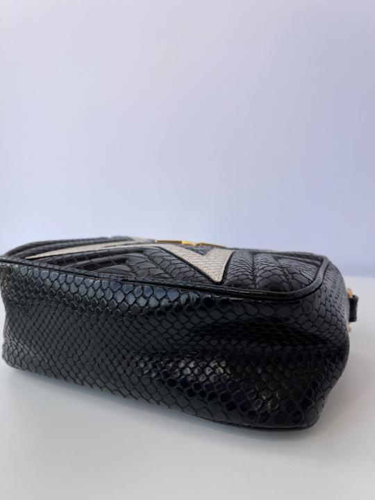 Stella McCartney White/Black Python Embossed Faux Leather Star Crossbody Bag