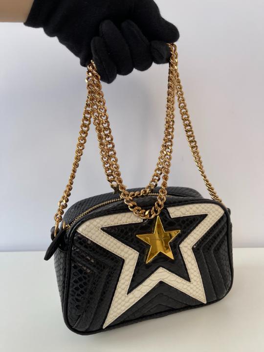 Stella McCartney White/Black Python Embossed Faux Leather Star Crossbody Bag