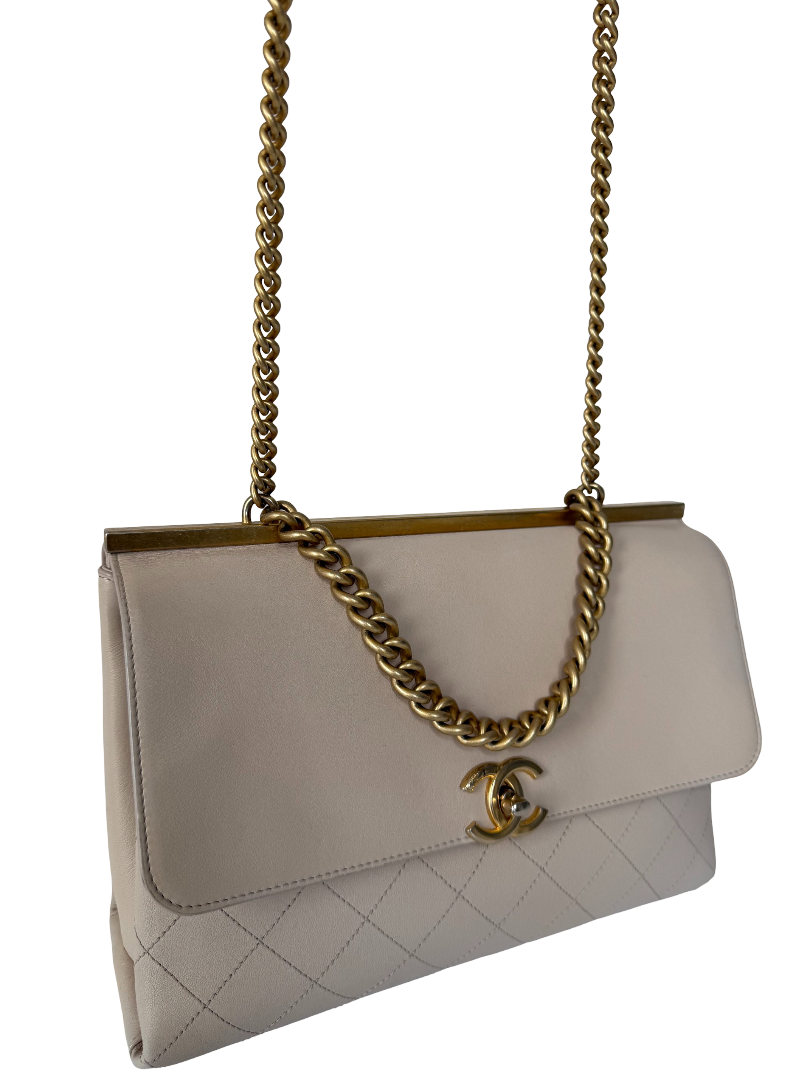 Chanel Coco Luxe Beige Quilted Calfskin Flap Bag