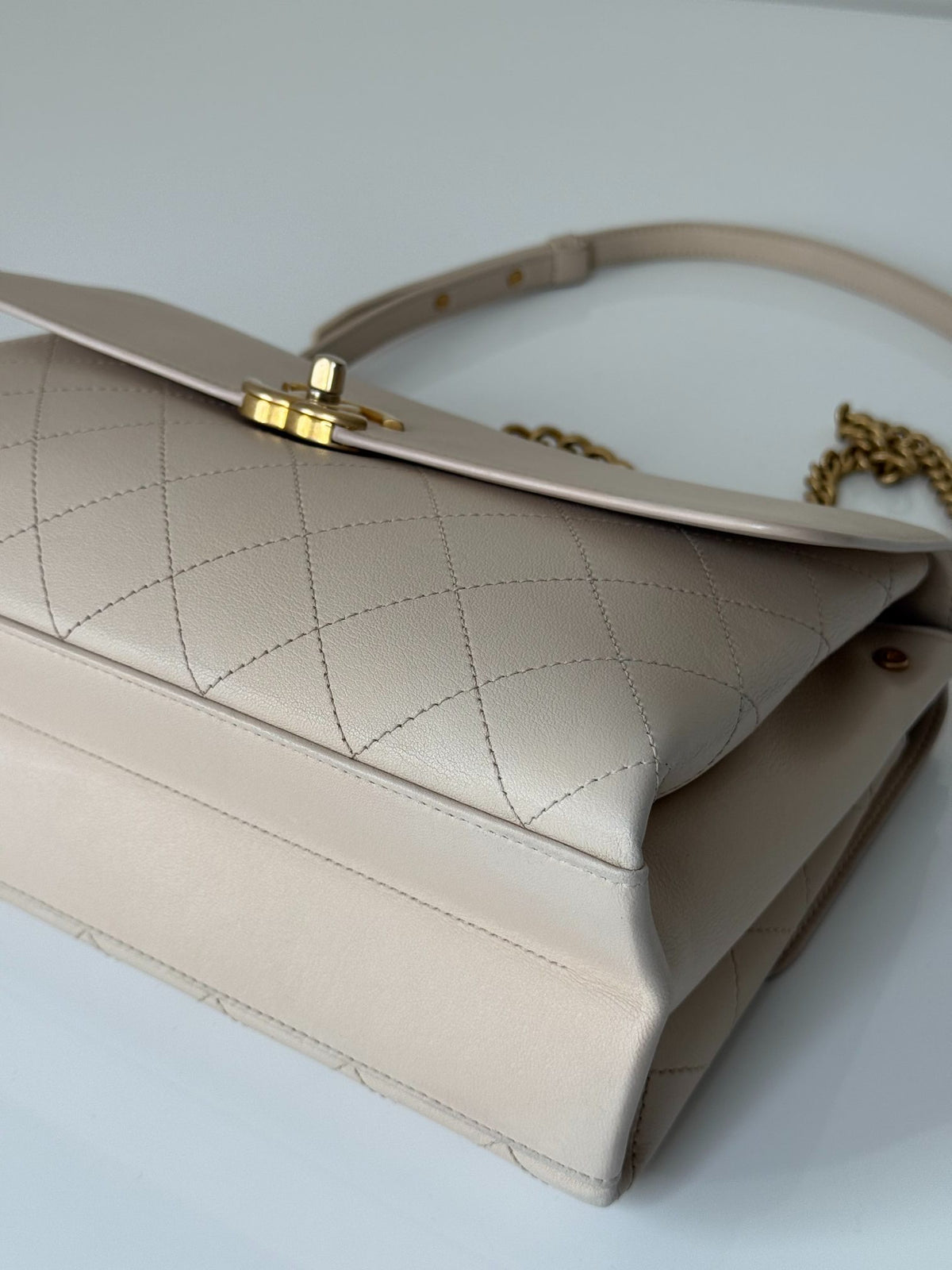 Chanel Coco Luxe Beige Quilted Calfskin Flap Bag