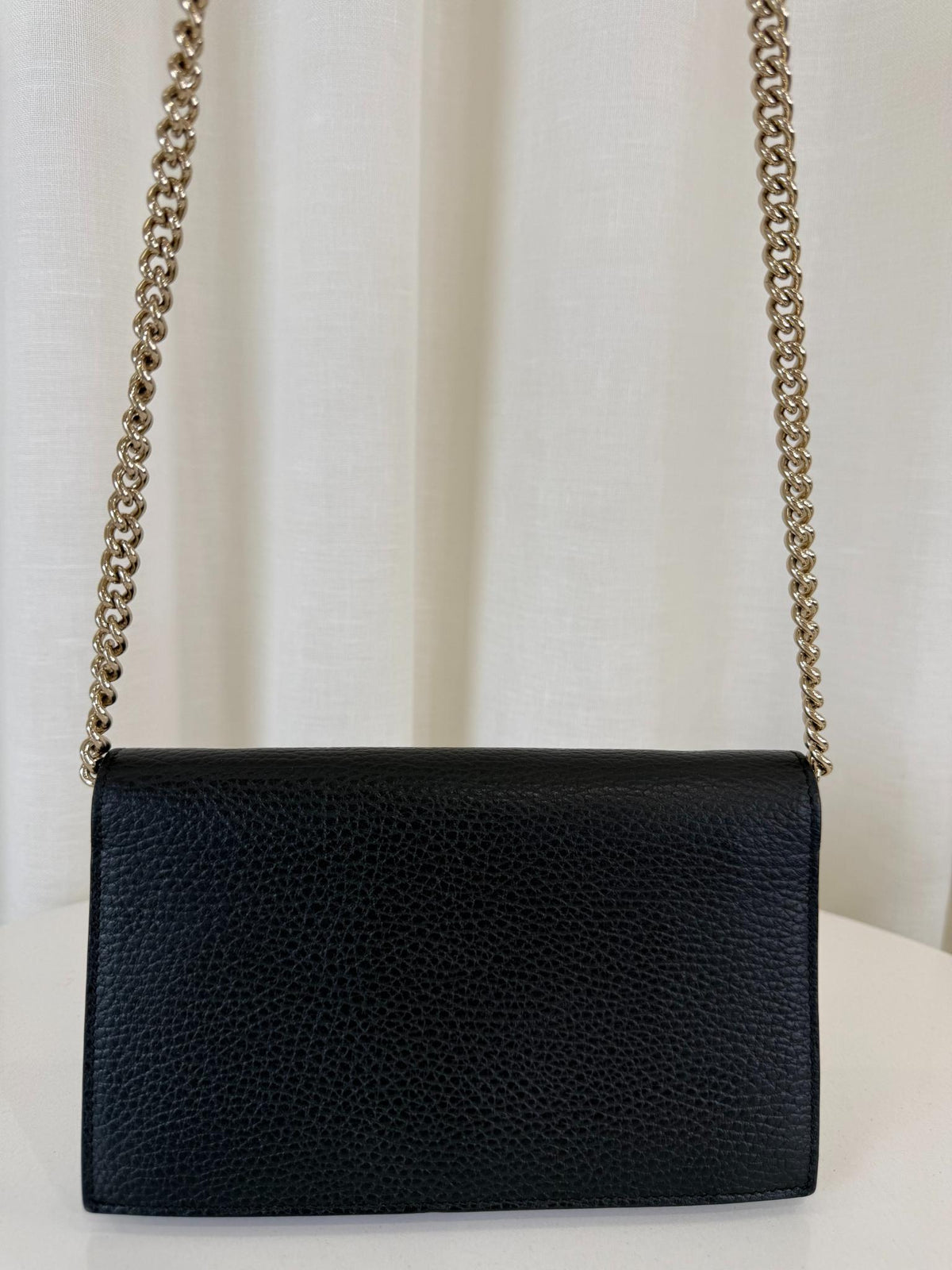 Gucci Black Interlocking G Chain Leather Wallet on Chain