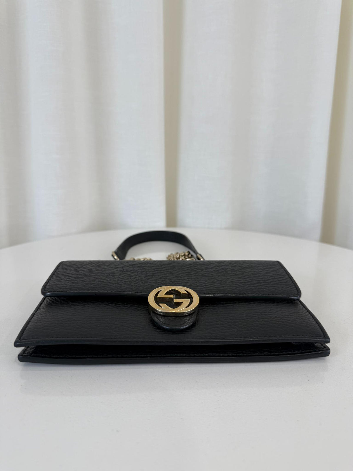 Gucci Black Interlocking G Chain Leather Wallet on Chain