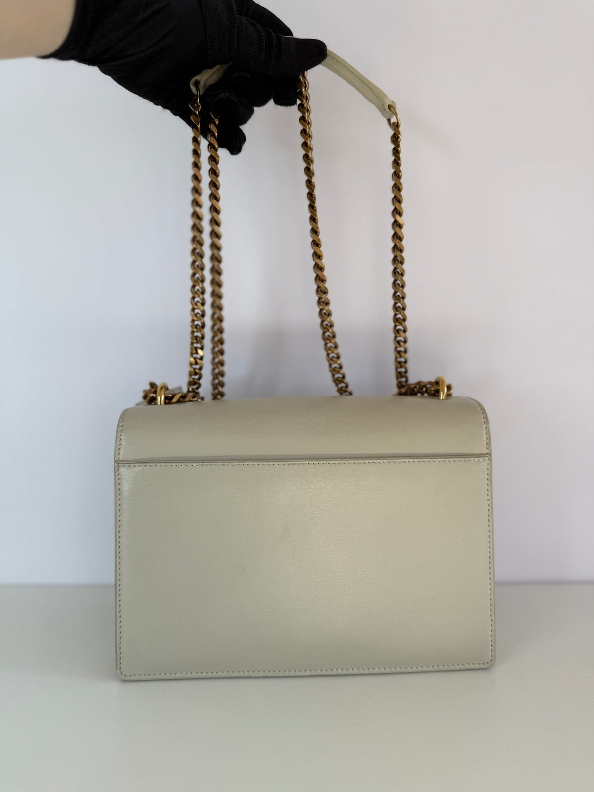 Saint Laurent Smooth Calfskin Medium Monogram Sunset Satchel Blanc Vintage