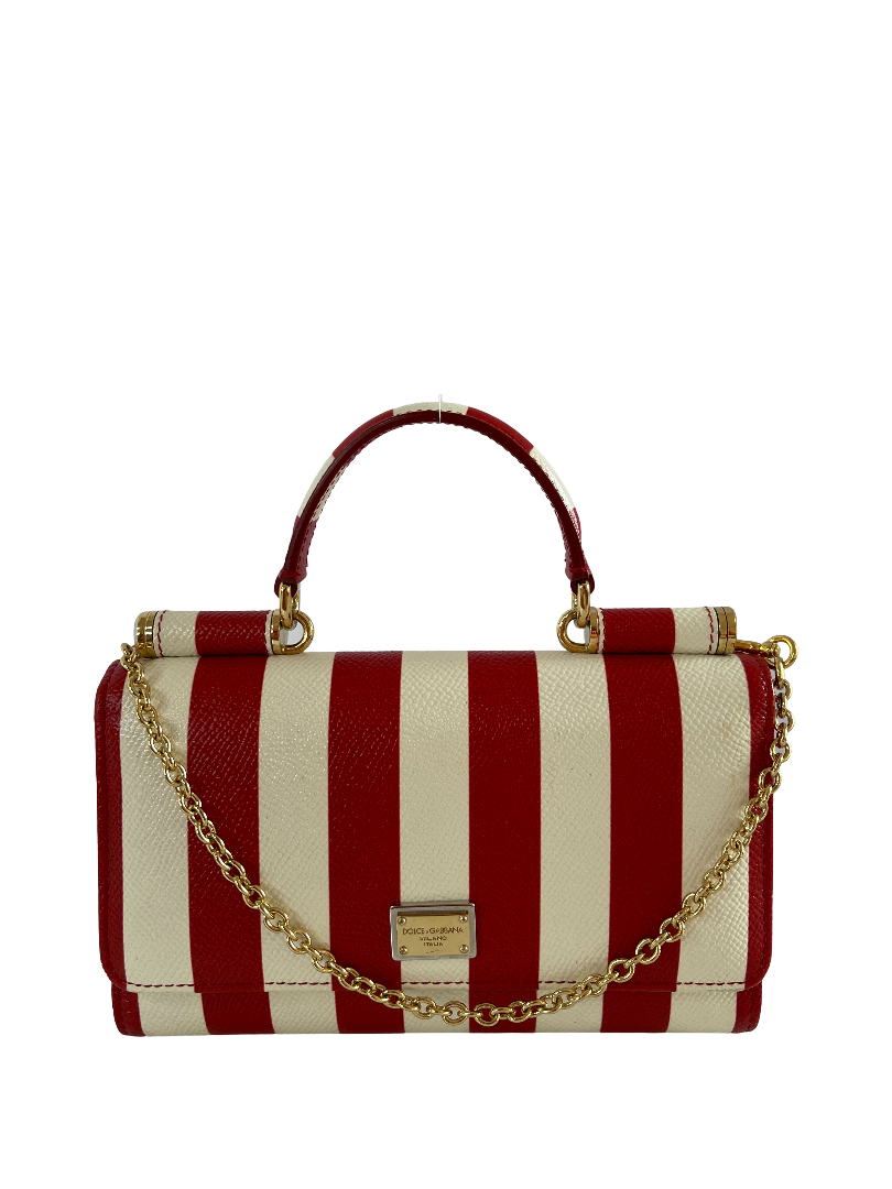 Dolce Gabbana Red/White Striped Leather Mini Sicily Von Bag