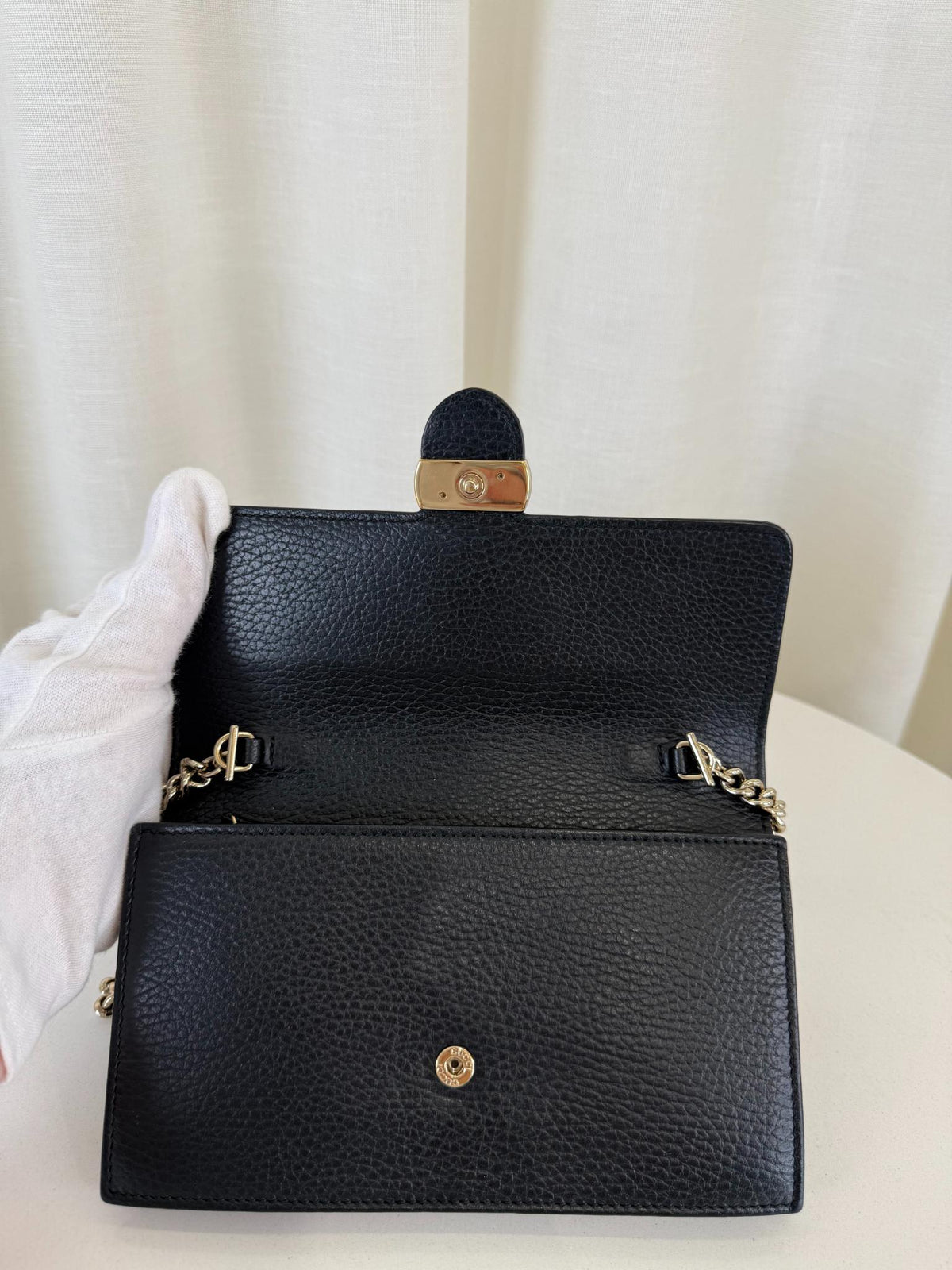 Gucci Black Interlocking G Chain Leather Wallet on Chain