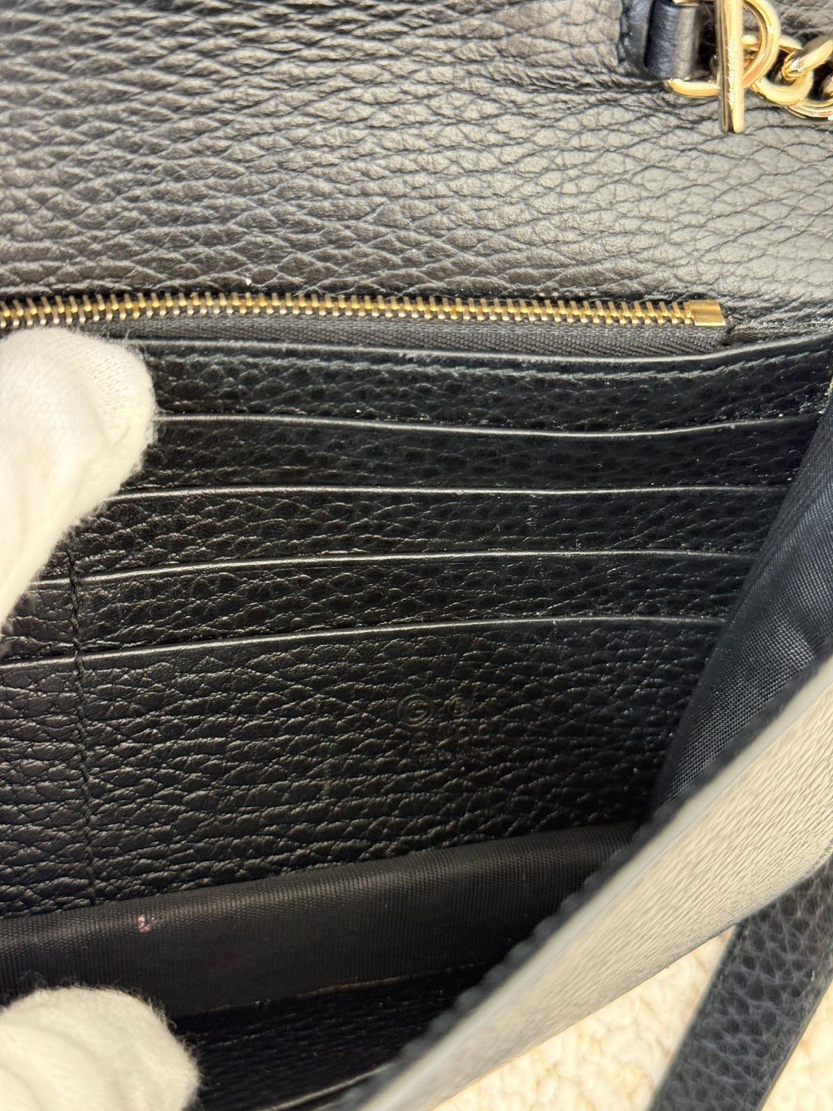 Gucci Black Interlocking G Chain Leather Wallet on Chain