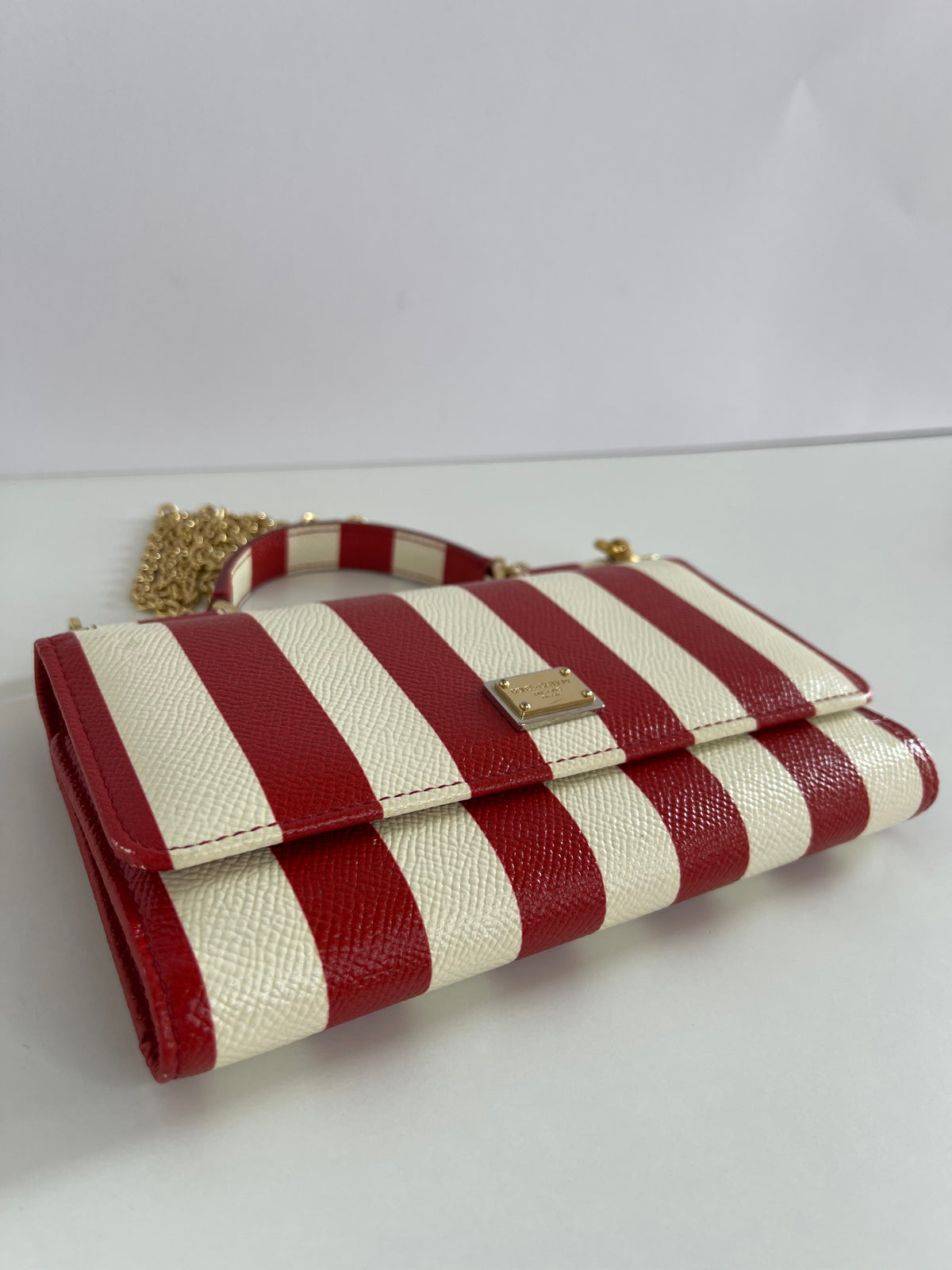 Dolce Gabbana Red/White Striped Leather Mini Sicily Von Bag