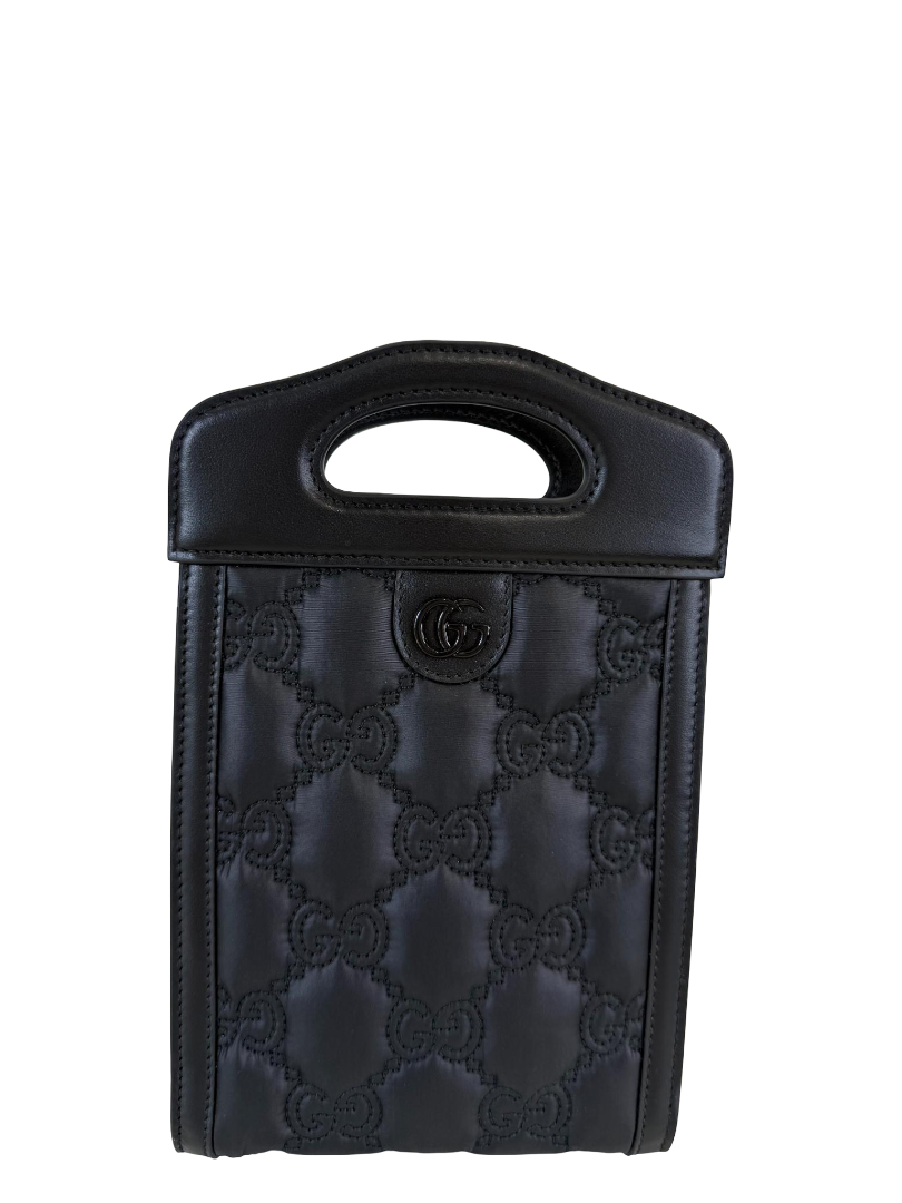 Gucci GG Embossed Black Matelassé Leather Mini Tote Bag