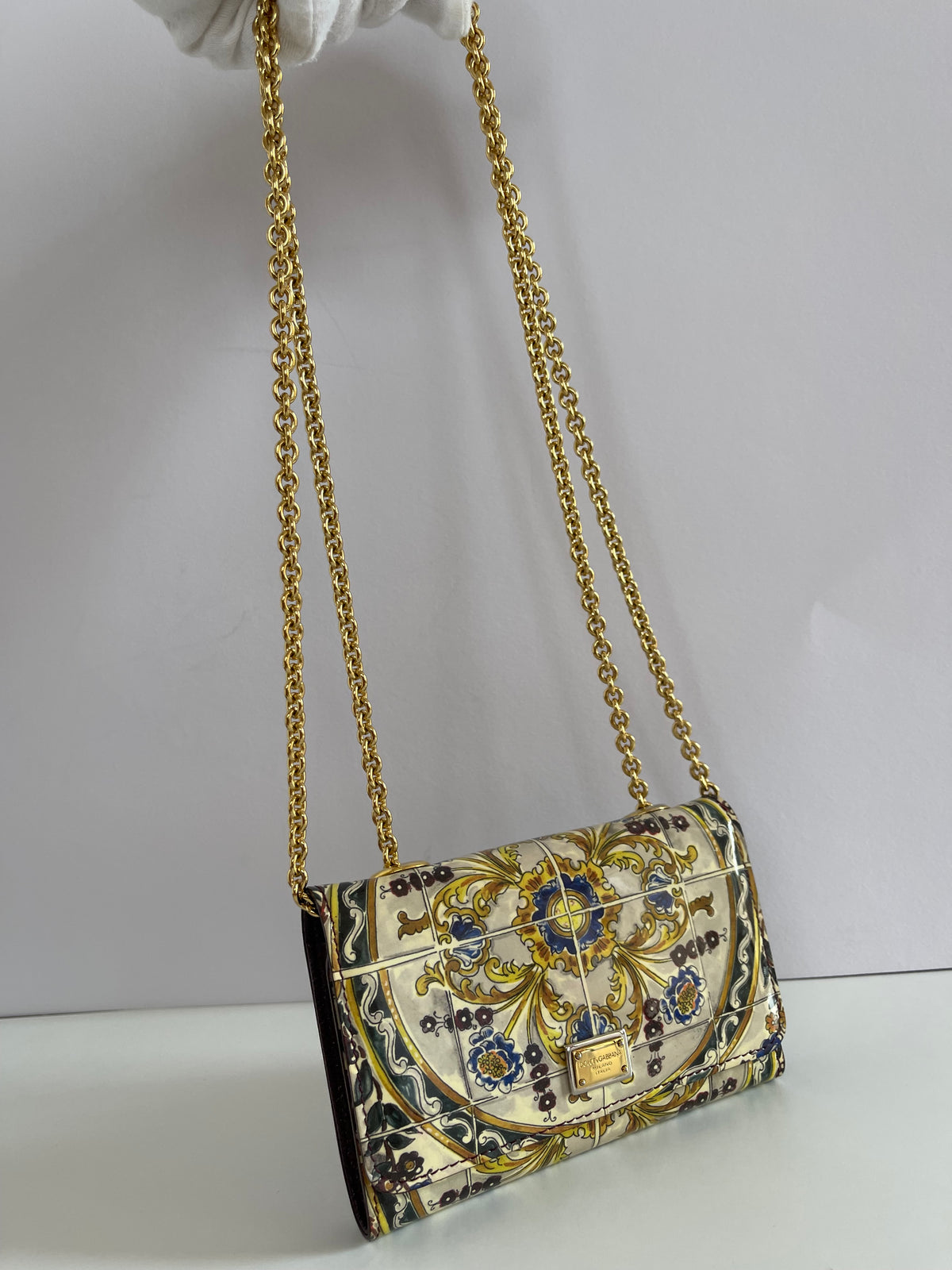 Dolce Gabbana Majolica Print Leather Mini Sicily Von Bag