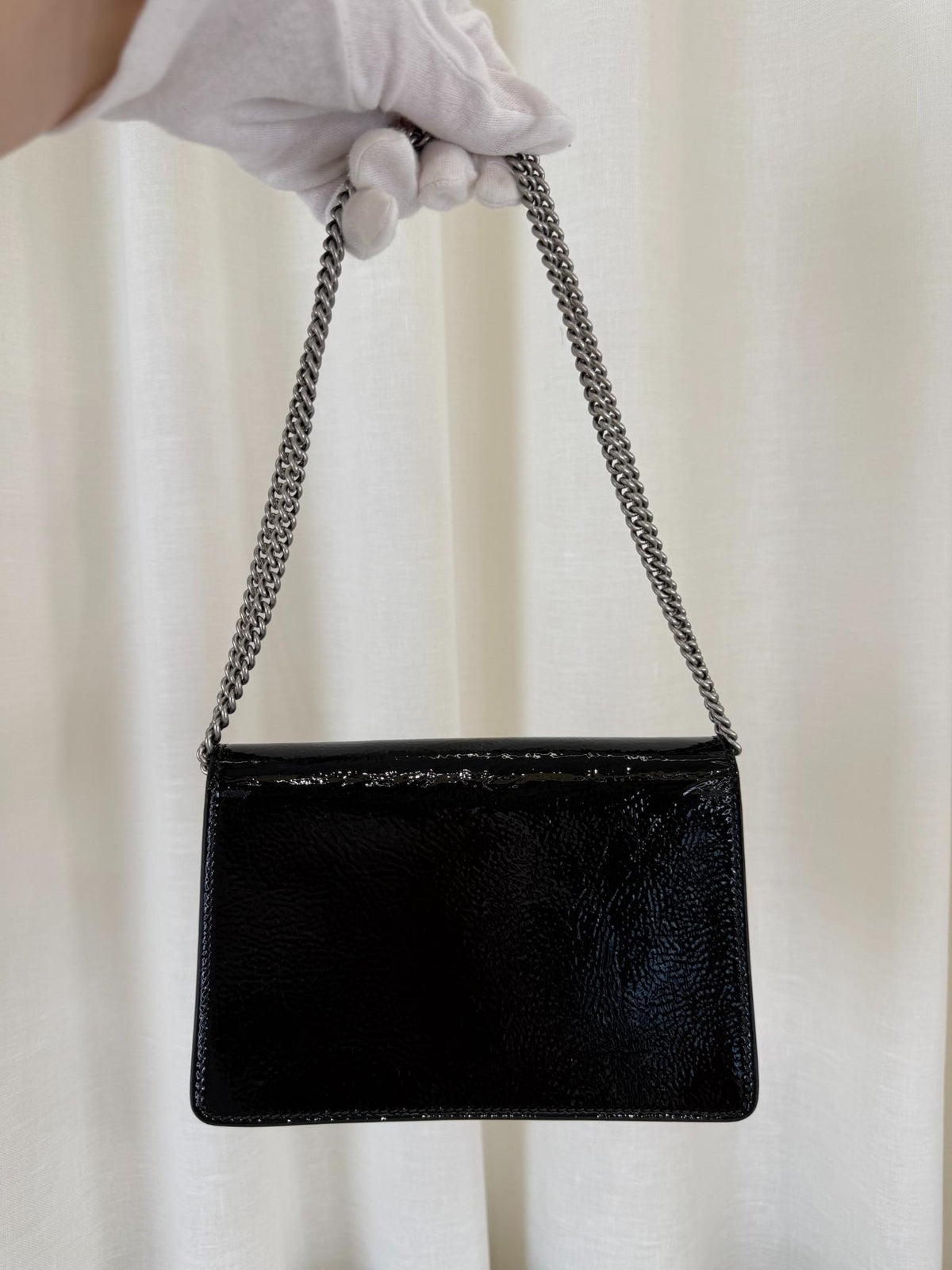 Gucci Mini Dionysus Black Crinkled Patent Leather Bag