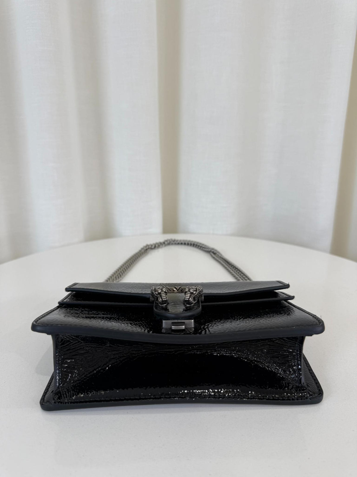 Gucci Mini Dionysus Black Crinkled Patent Leather Bag