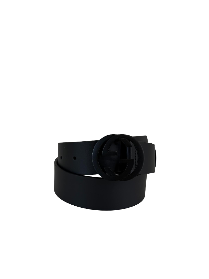 Gucci Interlocking G Matte Black Buckle Belt