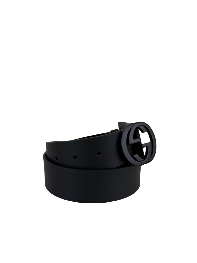 Gucci Interlocking G Matte Black Buckle Belt