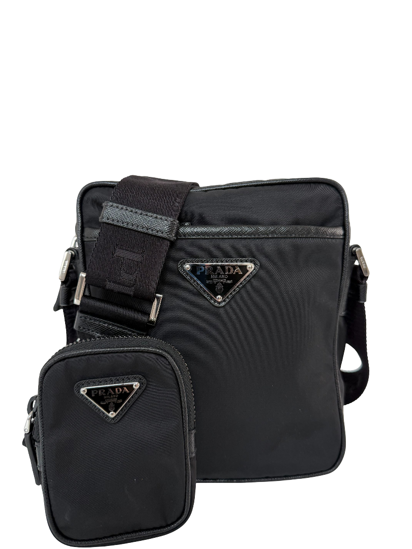 Prada Men's Re-Nylon/Saffiano Black Crossbody Bag