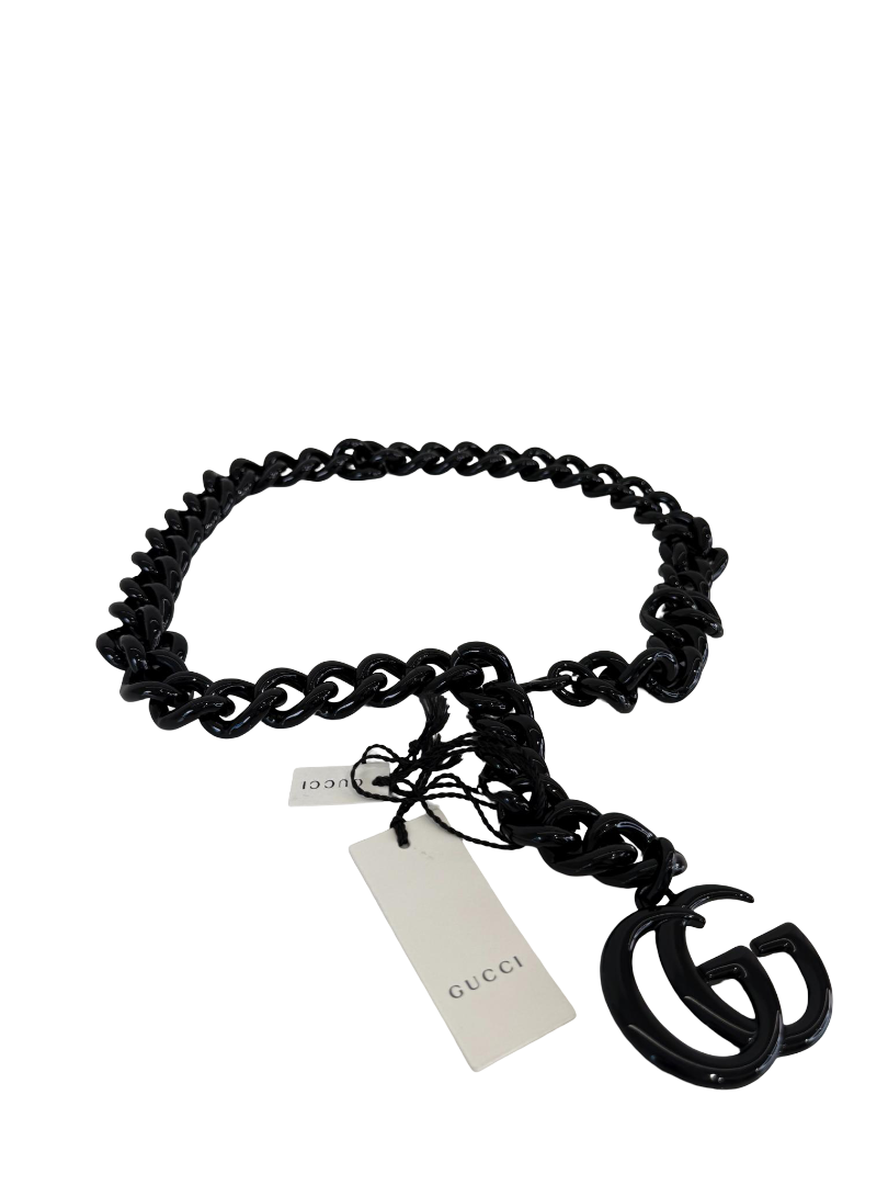 Gucci Black GG Marmont Chain Belt