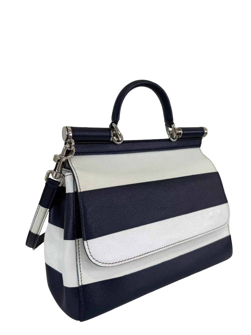 Dolce Gabbana Medium Miss Sicily Striped Leather Top Handle