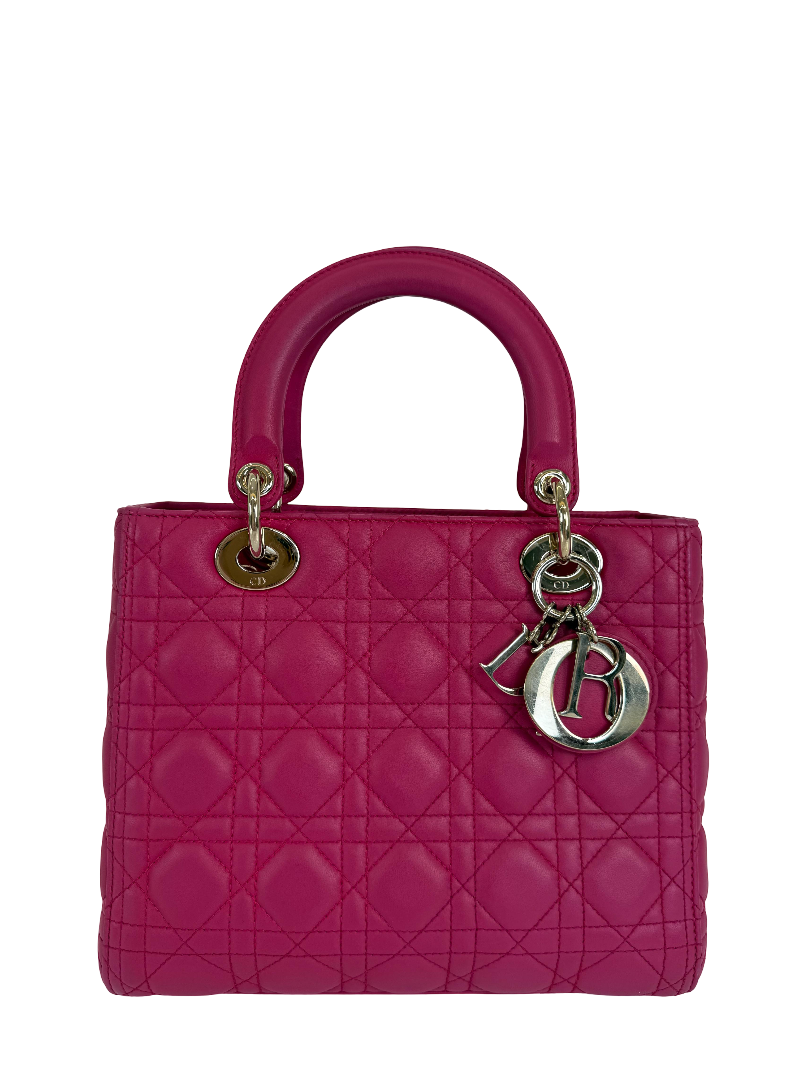 Christian Dior Medium Lady Dior Fuchsia Lambskin Cannage Leather
