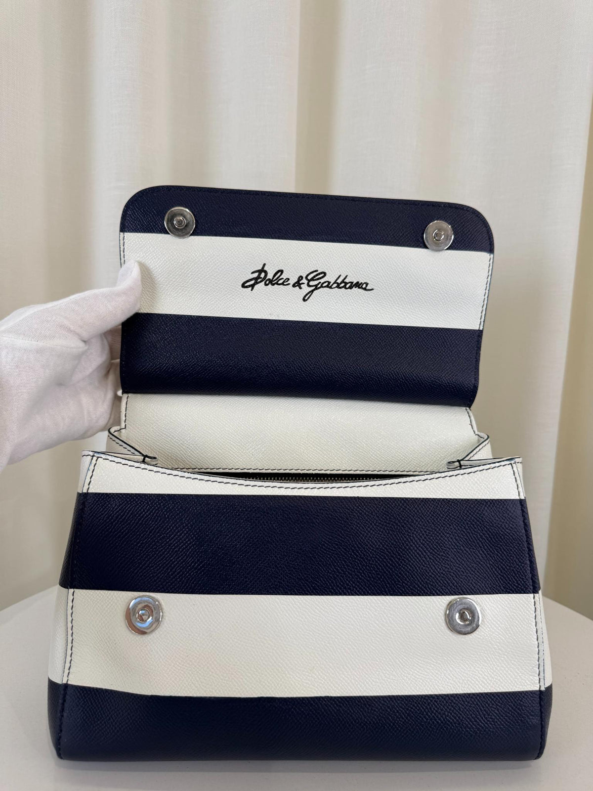 Dolce Gabbana Medium Miss Sicily Striped Leather Top Handle