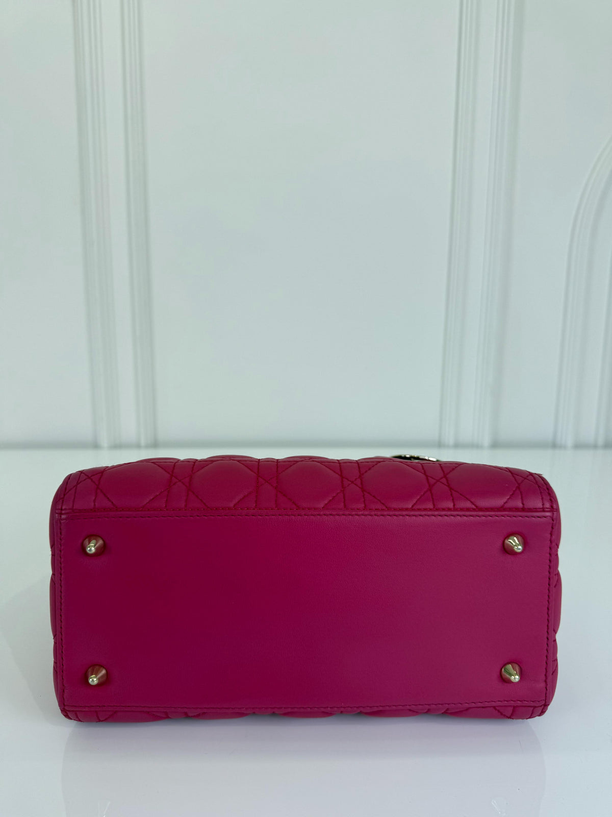 Christian Dior Medium Lady Dior Fuchsia Lambskin Cannage Leather