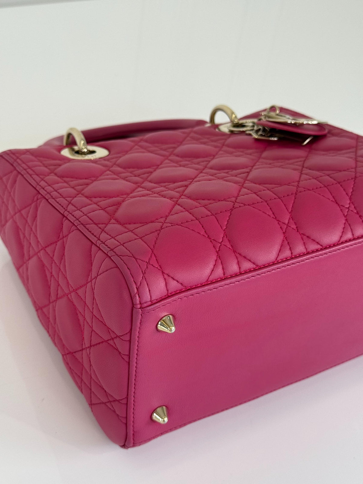 Christian Dior Medium Lady Dior Fuchsia Lambskin Cannage Leather