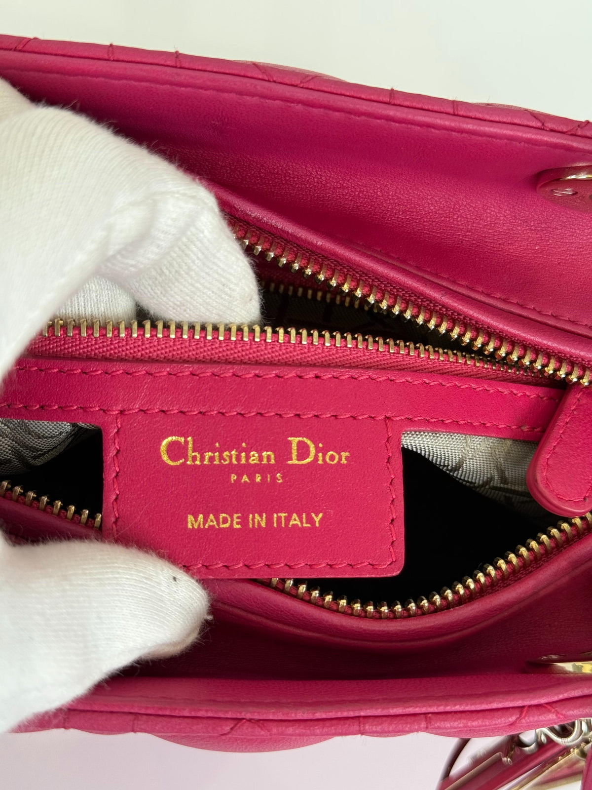 Christian Dior Medium Lady Dior Fuchsia Lambskin Cannage Leather