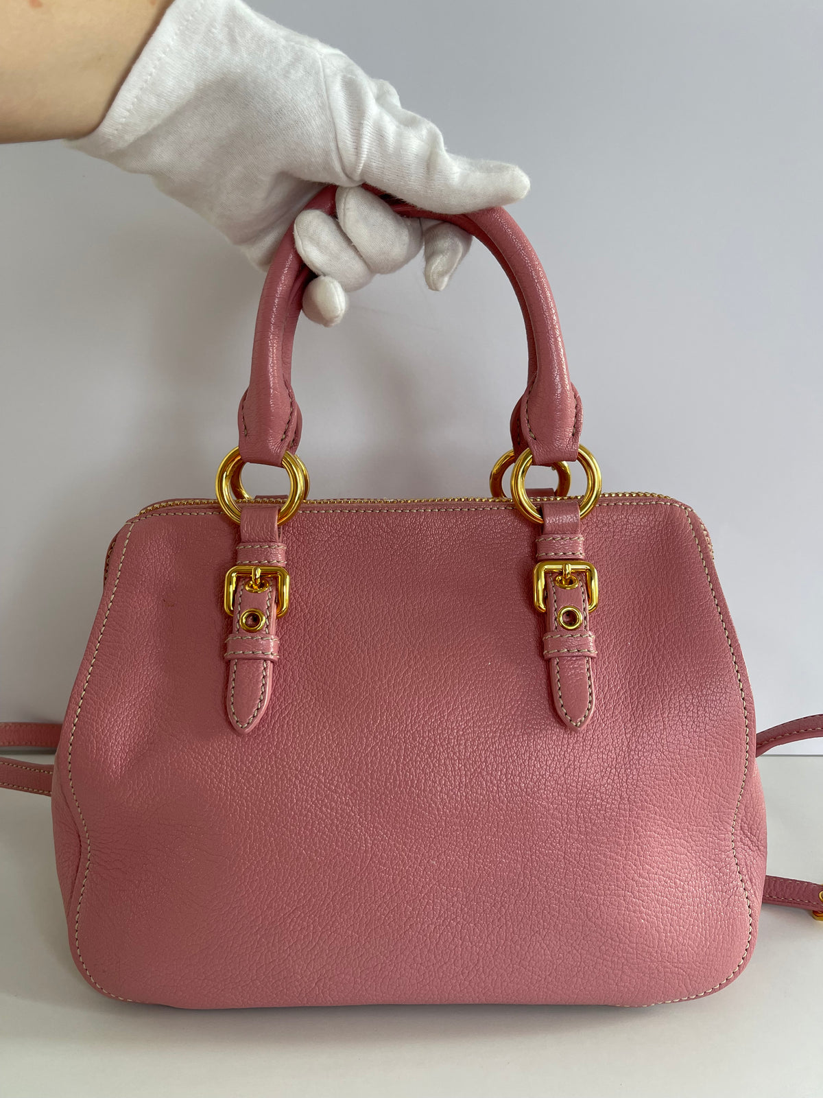 Miu Miu Madras Pink Leather Top Handle Bag