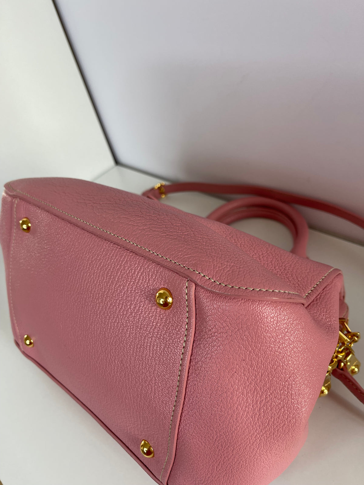 Miu Miu Madras Pink Leather Top Handle Bag