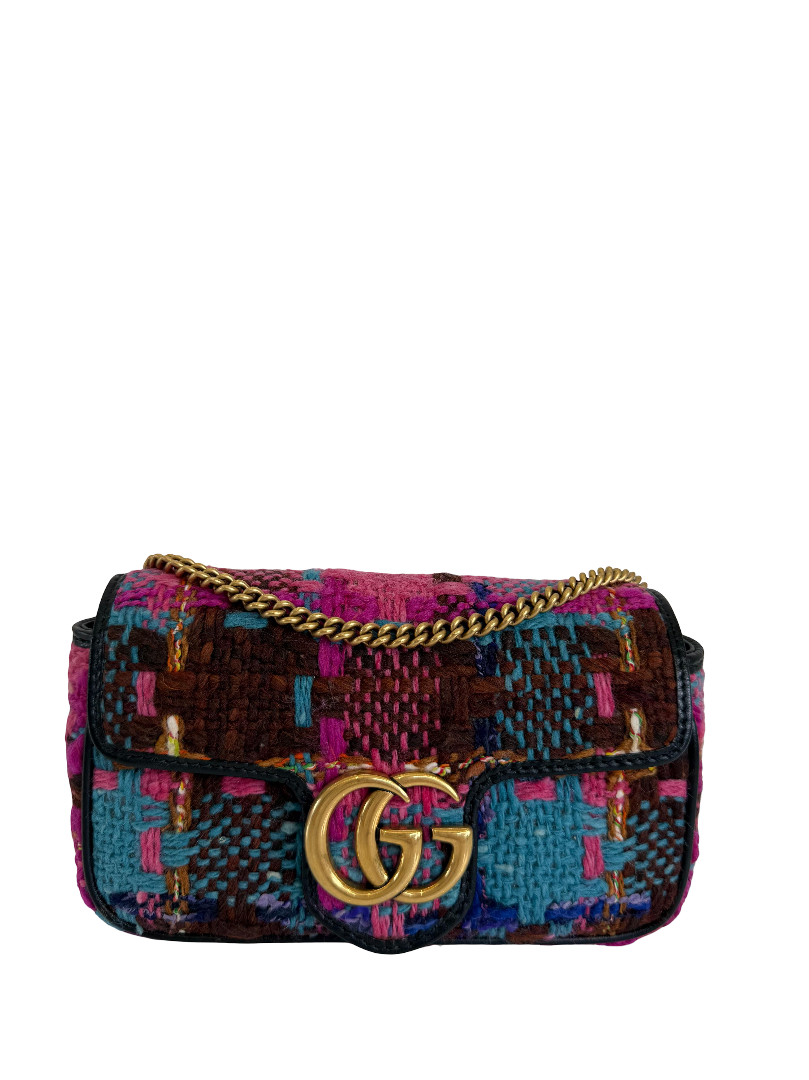 Gucci GG Marmont Super Mini Tweed Calfskin Spicy Check Multicolor