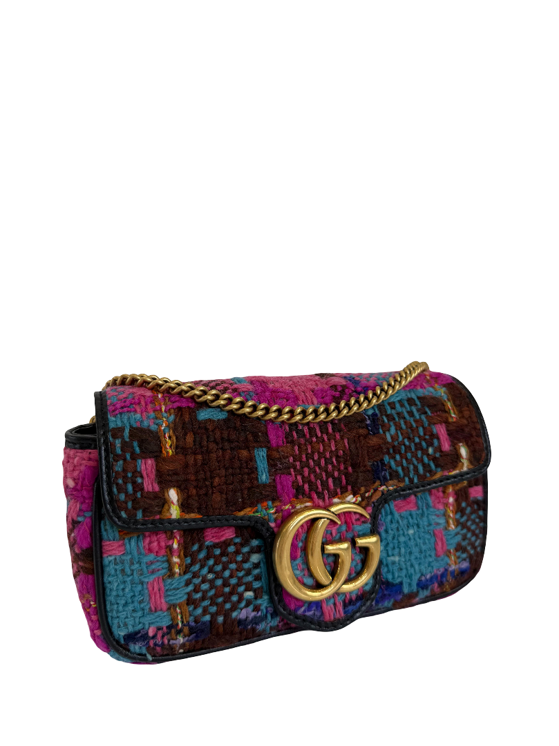 Gucci GG Marmont Super Mini Tweed Calfskin Spicy Check Multicolor