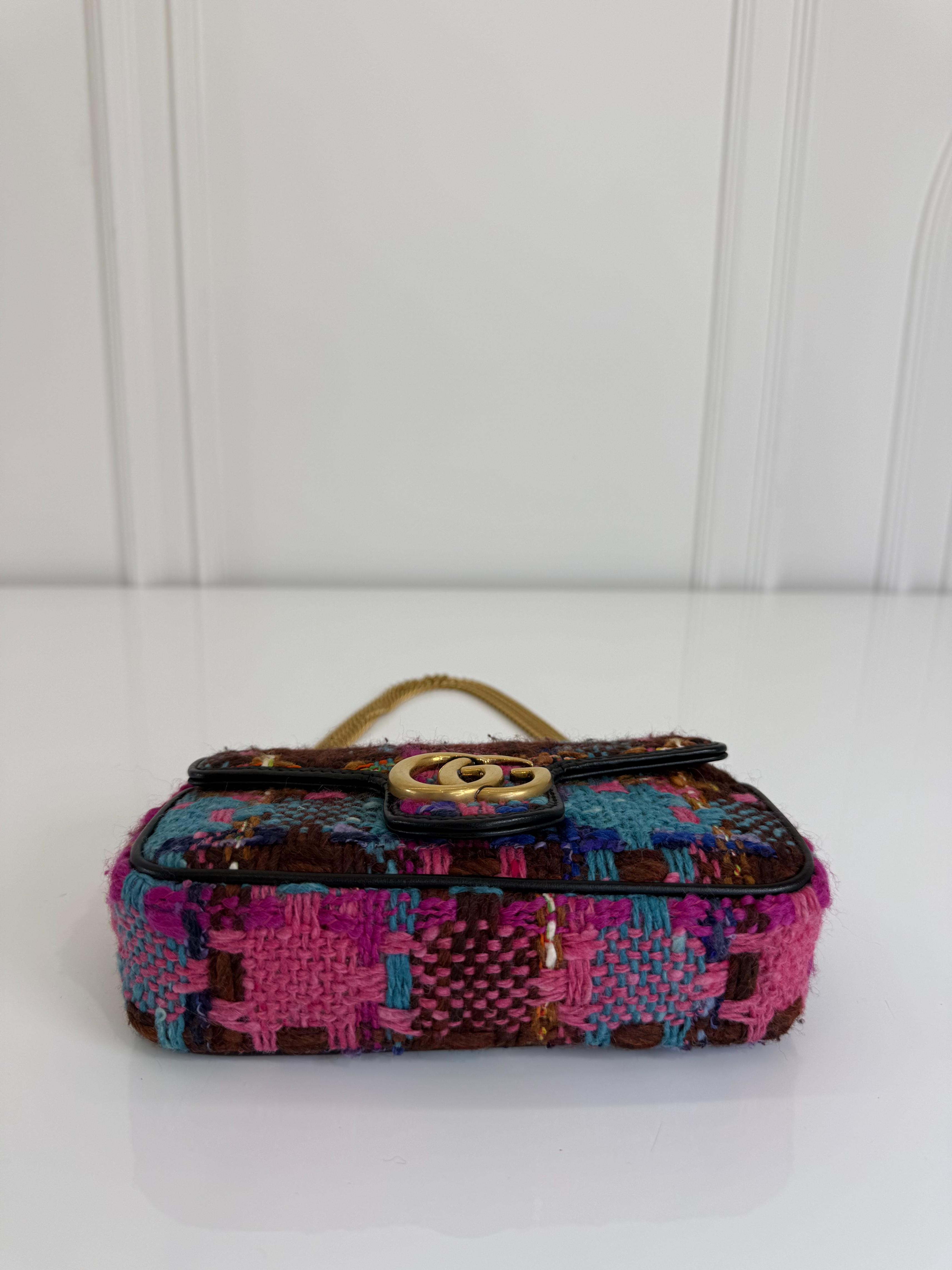 Gucci GG Marmont Super Mini Tweed Calfskin Spicy Check Multicolor