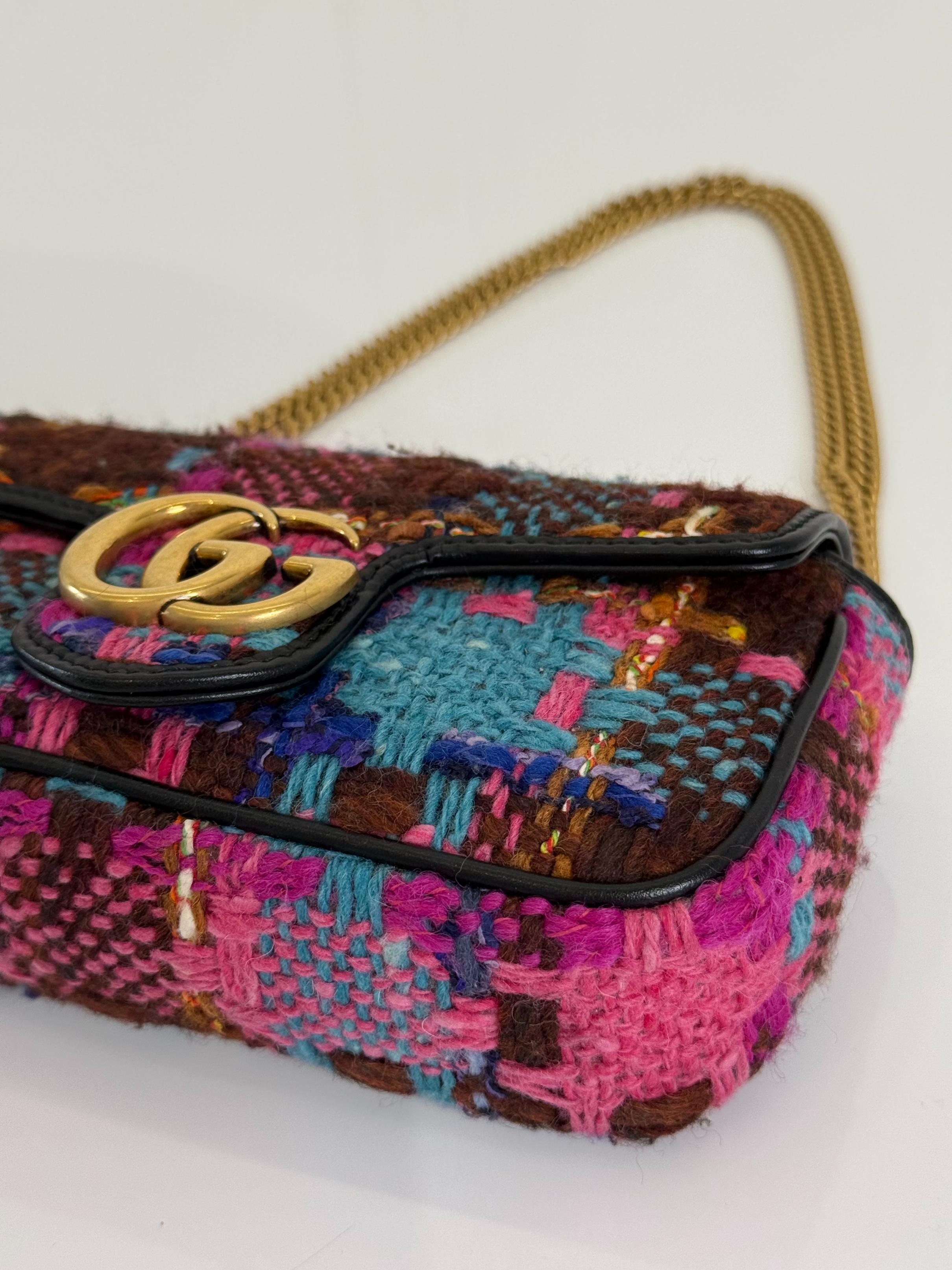 Gucci GG Marmont Super Mini Tweed Calfskin Spicy Check Multicolor