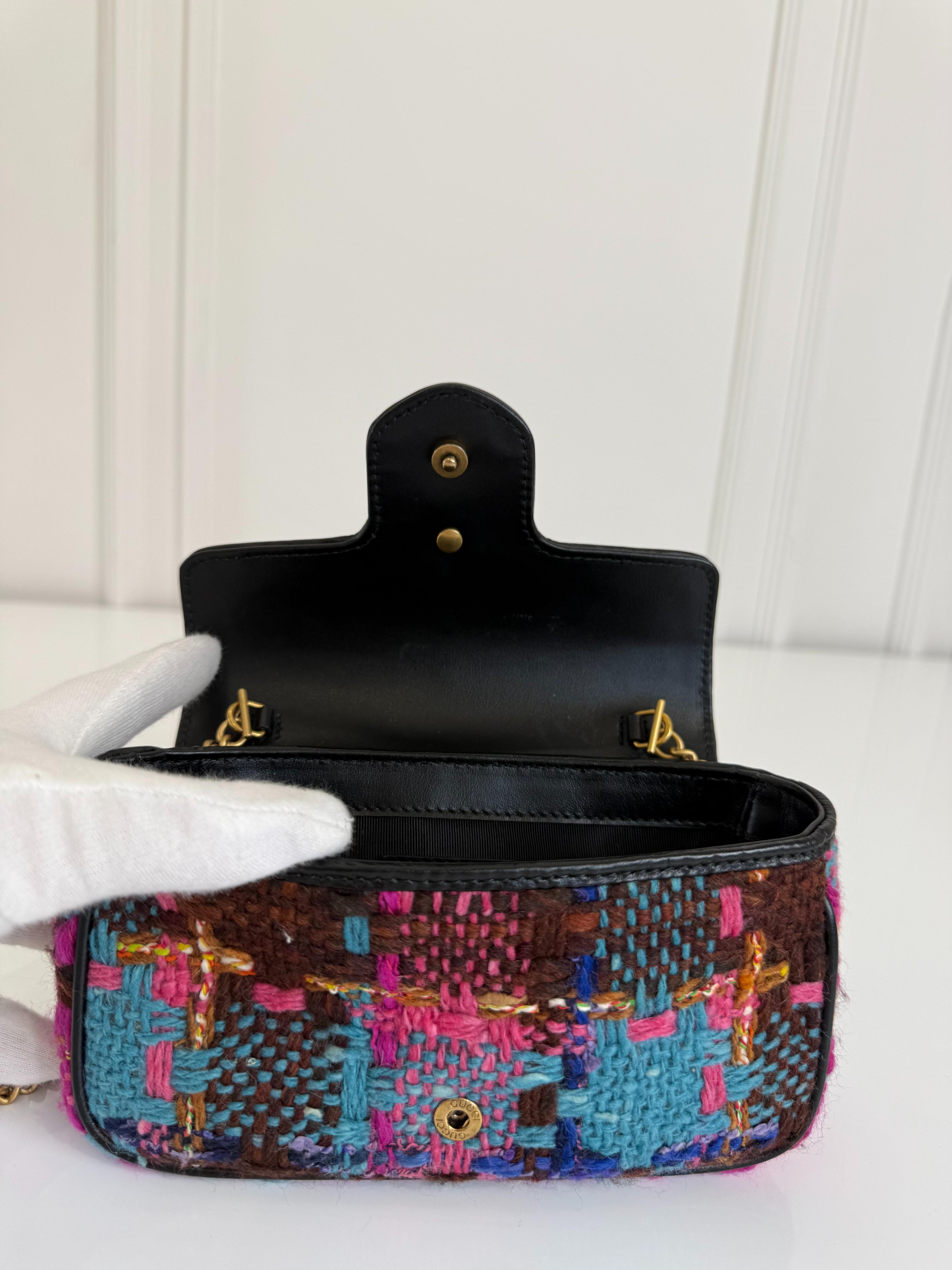 Gucci GG Marmont Super Mini Tweed Calfskin Spicy Check Multicolor