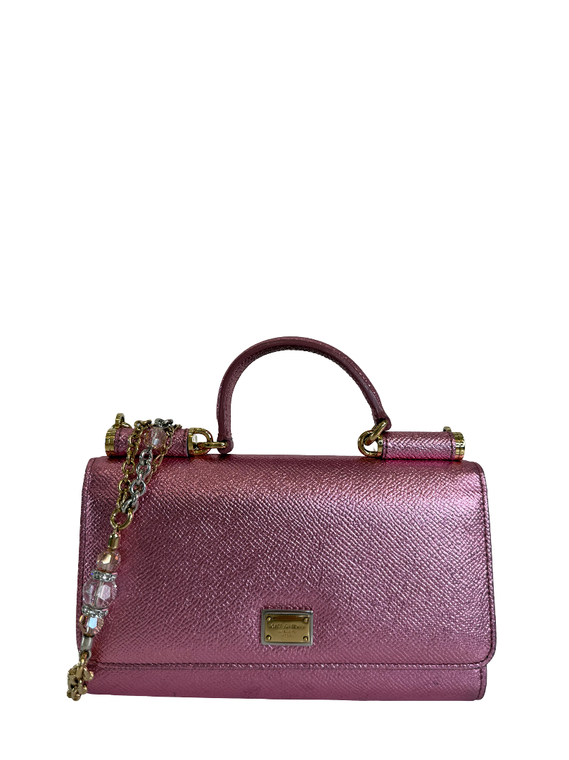 Dolce Gabbana Metallic Pink Leather Sicily Von Bag