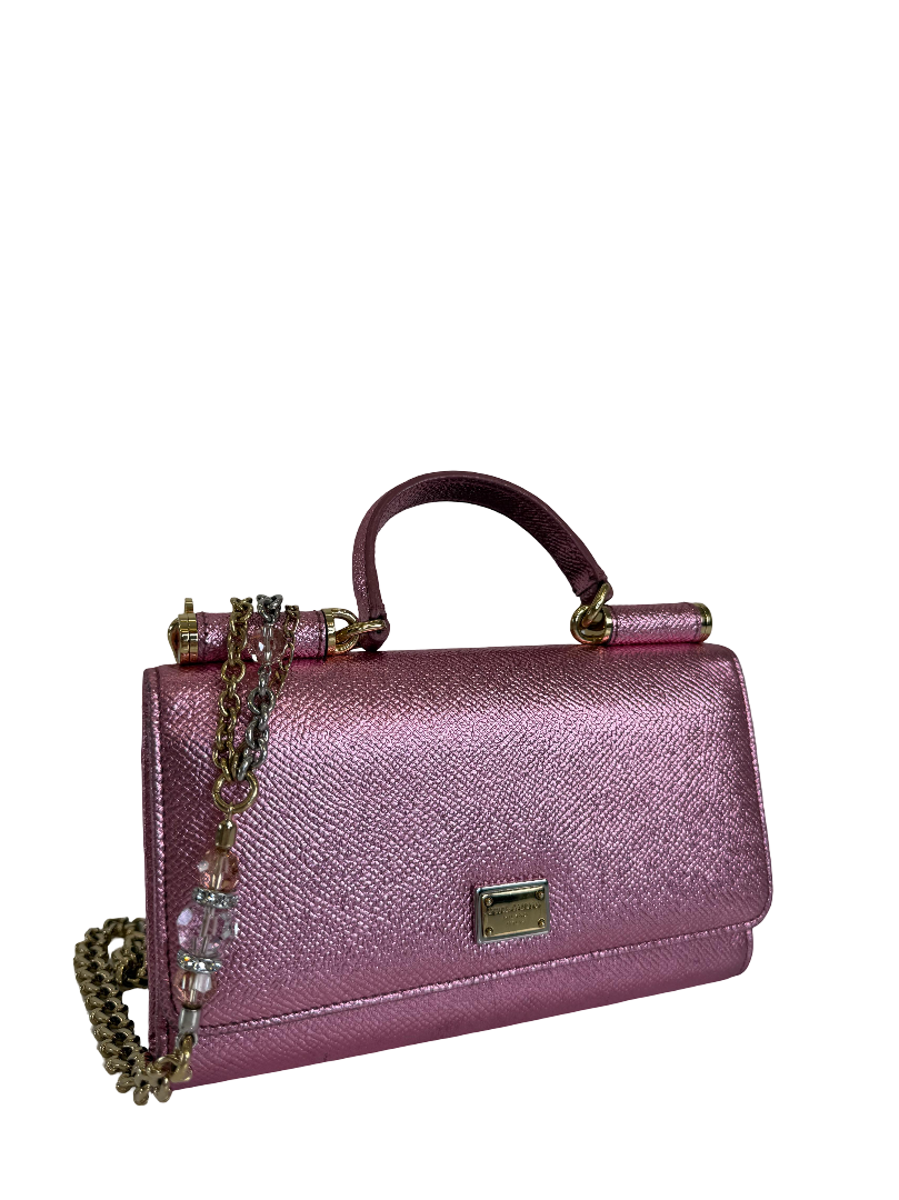 Dolce Gabbana Metallic Pink Leather Sicily Von Bag