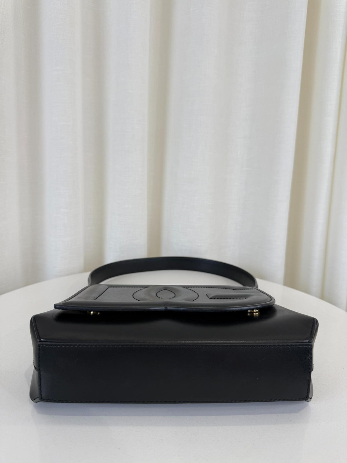 Dolce Gabbana DG Logo Embossed Black Leather Shoulder Bag