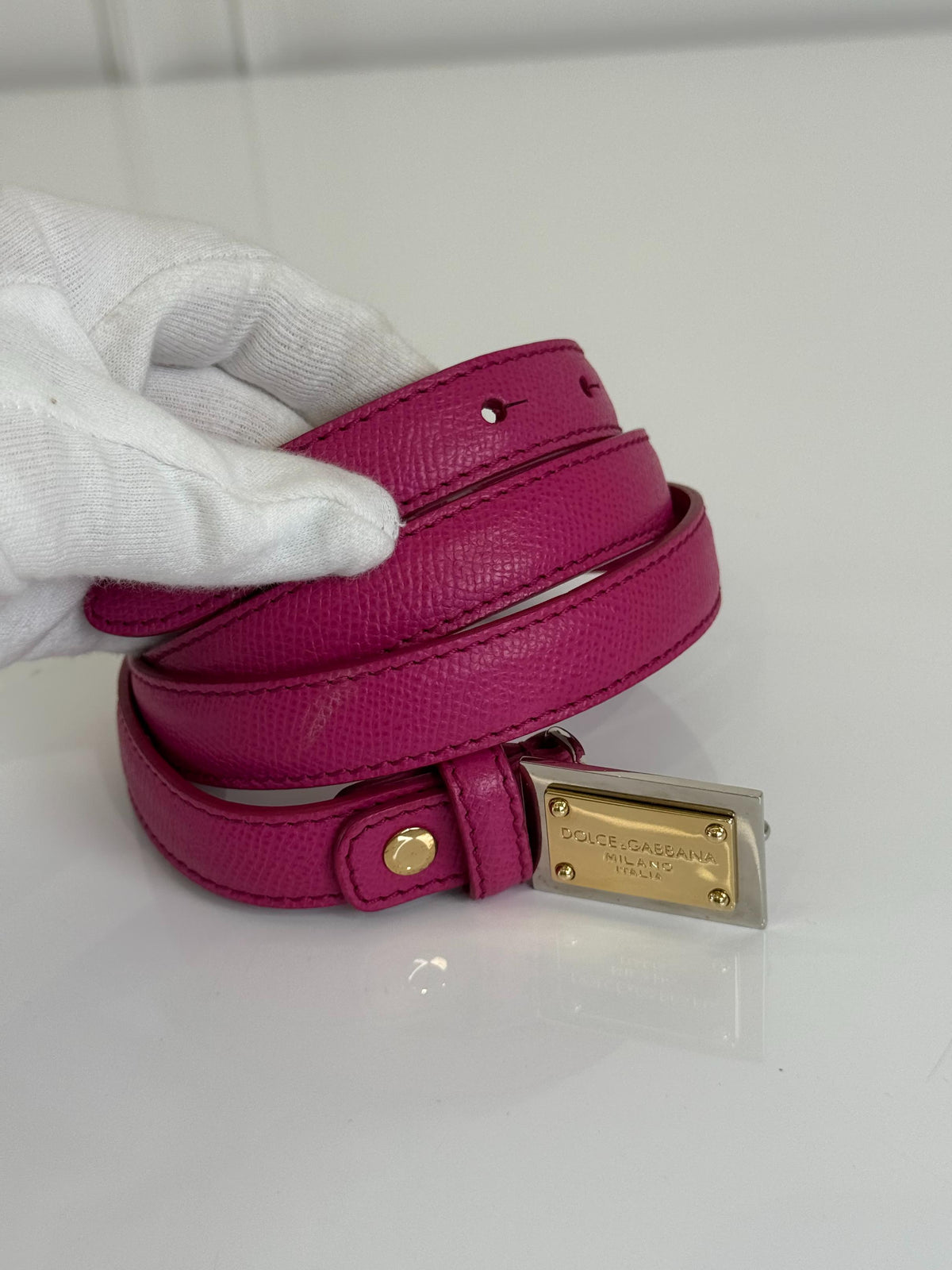 Dolce Gabbana 20mm Pink Dauphine Leather Belt
