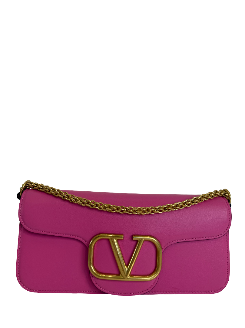 Valentino Garavani Locò Pink Calfskin Vlogo Signature Shoulder Bag