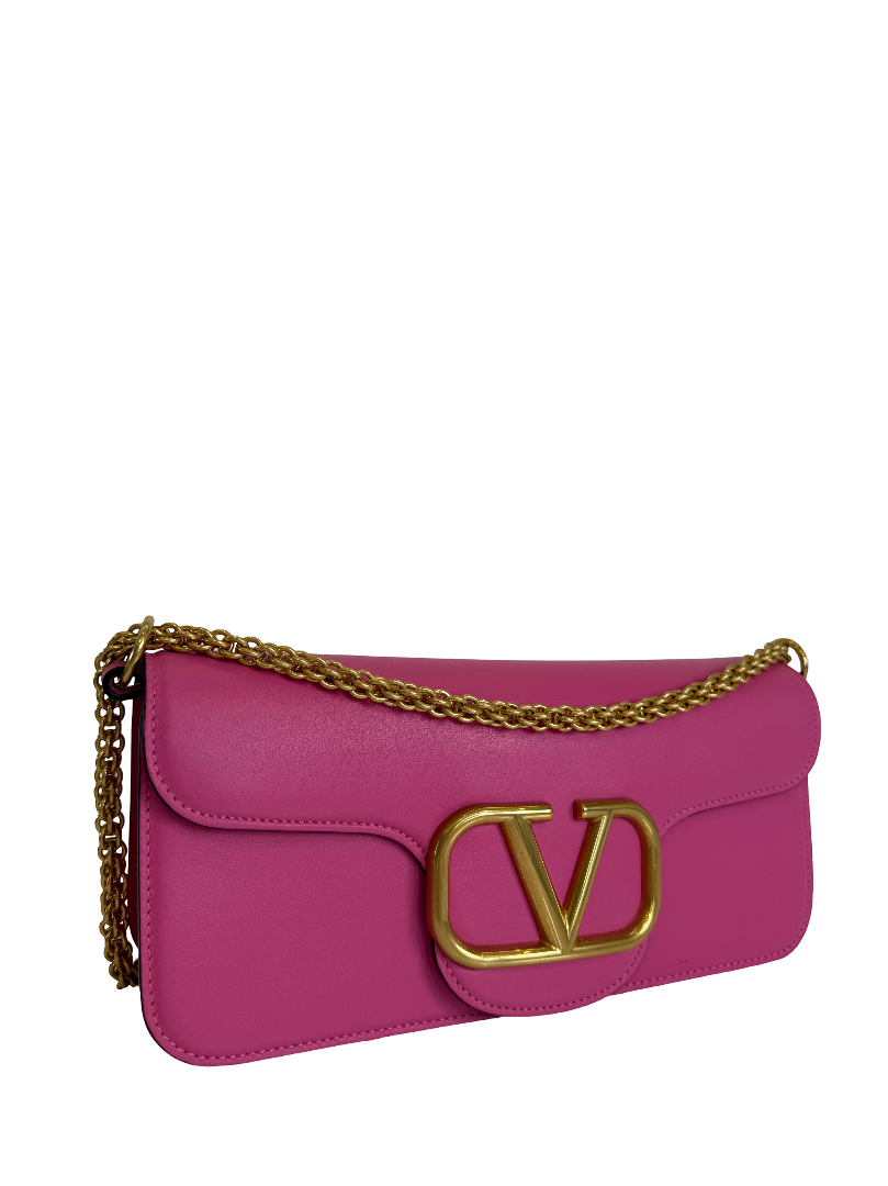 Valentino Garavani Locò Pink Calfskin Vlogo Signature Shoulder Bag