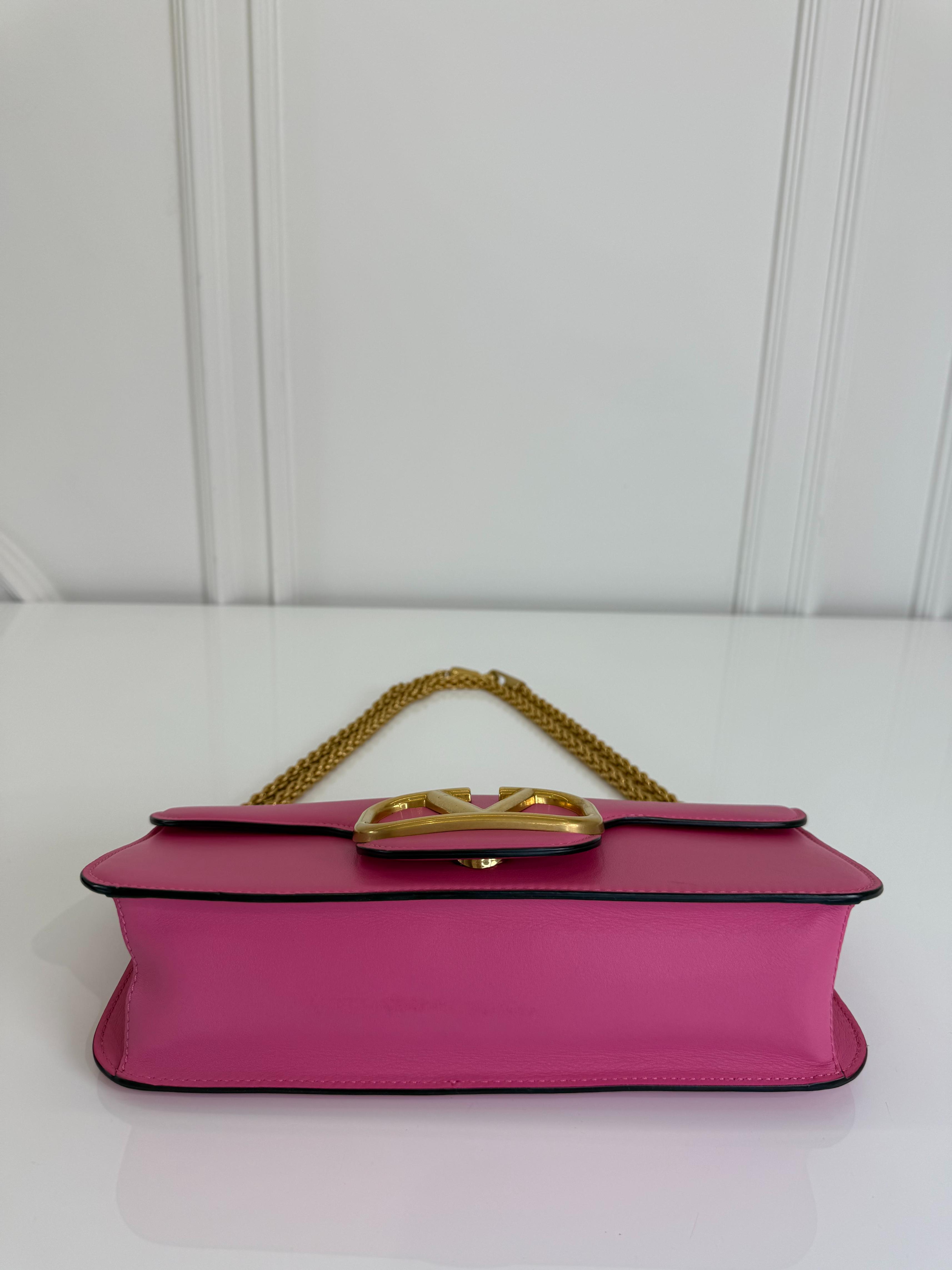 Valentino Garavani Locò Pink Calfskin Vlogo Signature Shoulder Bag