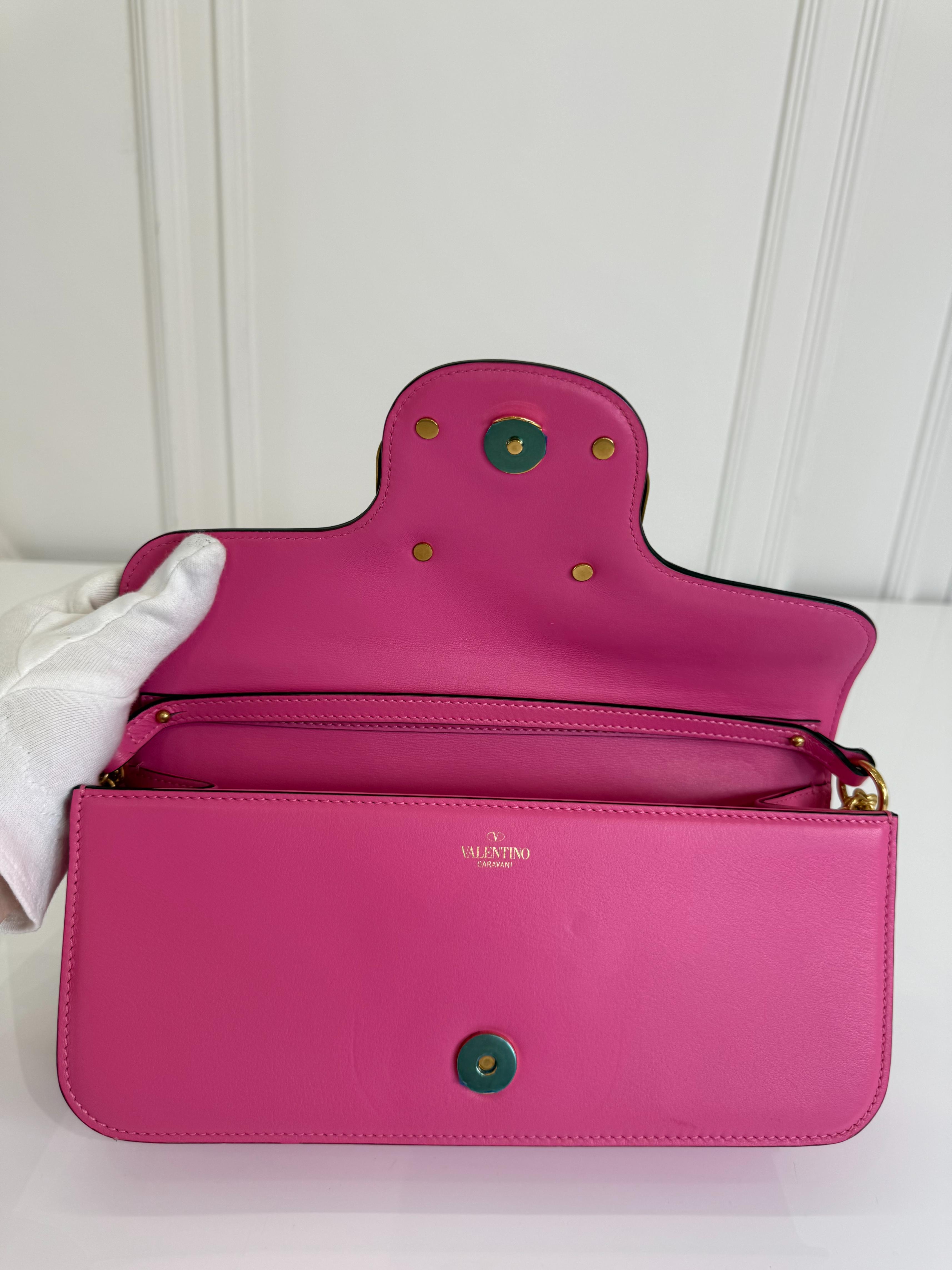 Valentino Garavani Locò Pink Calfskin Vlogo Signature Shoulder Bag