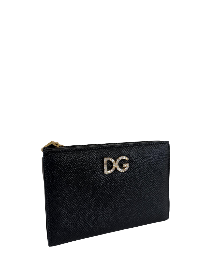 Dolce Gabbana Small Dauphine Calfskin Wallet With Rhinestone Detailed DG Logo