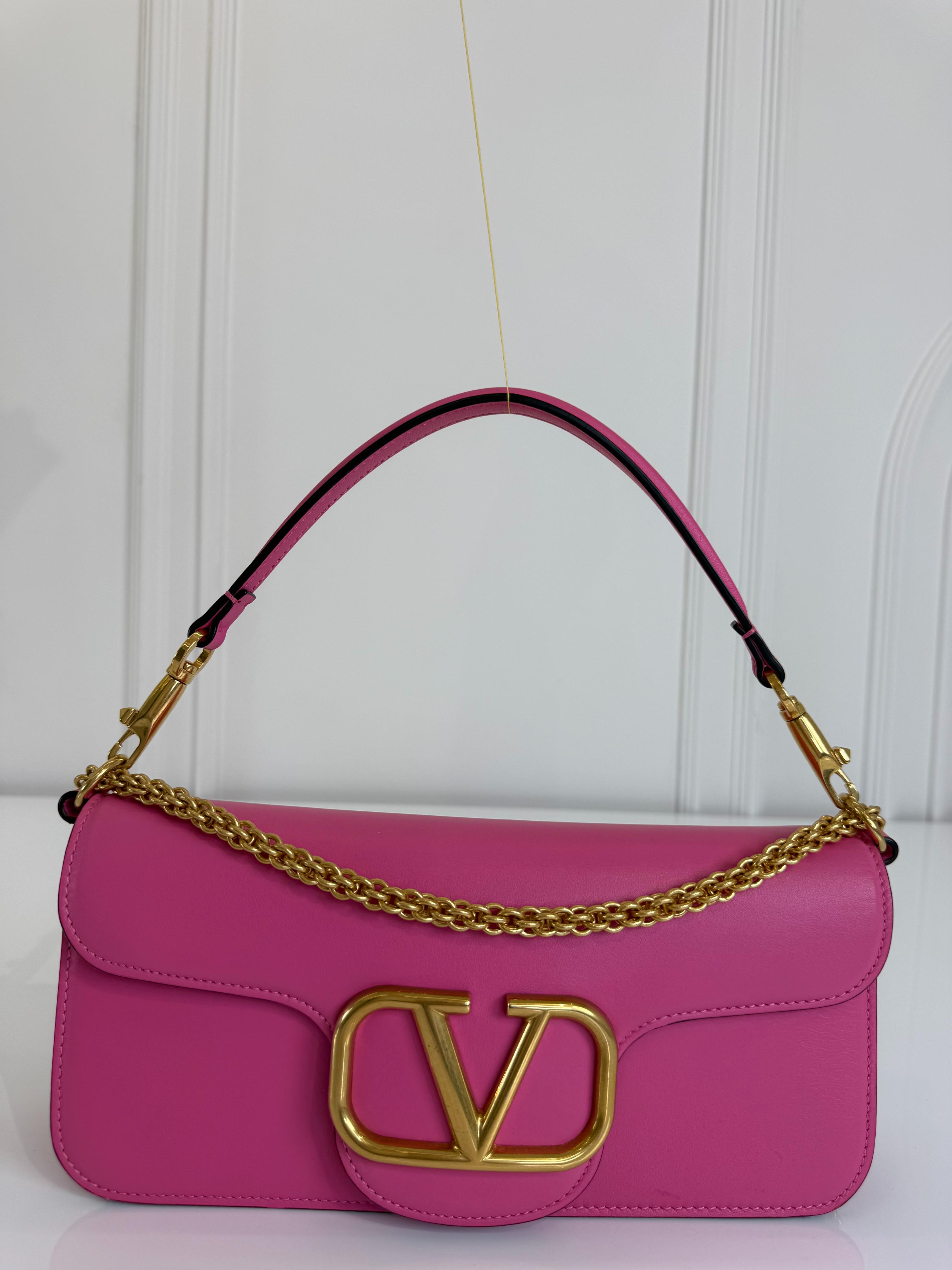 Valentino Garavani Locò Pink Calfskin Vlogo Signature Shoulder Bag