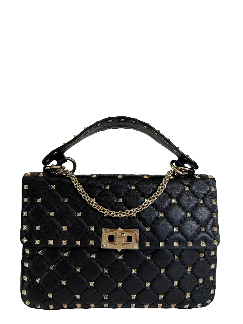 Valentino Garavani Medium Black Nappa Rockstud Spike Shoulder Bag