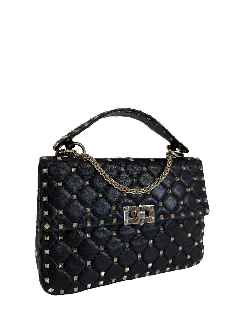 Valentino Garavani Medium Black Nappa Rockstud Spike Shoulder Bag