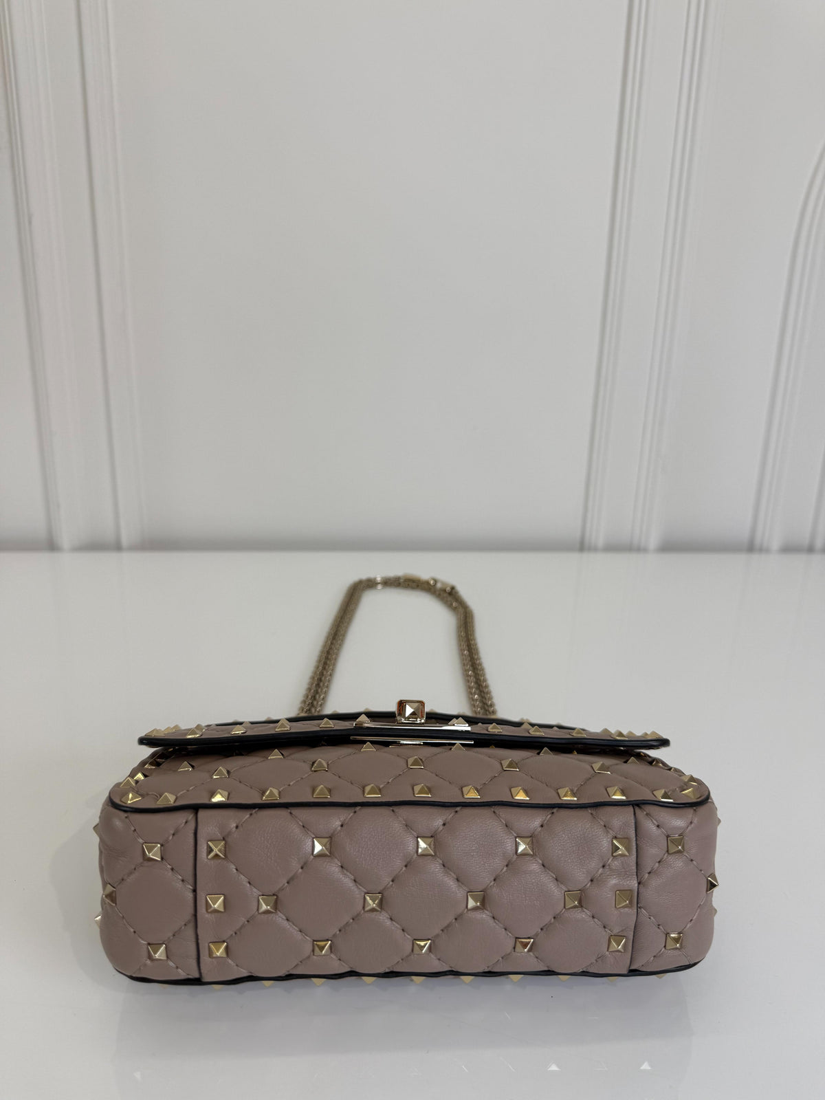 Valentino Garavani Small Rockstud Spike Bag Beige Quilted Nappa Leather
