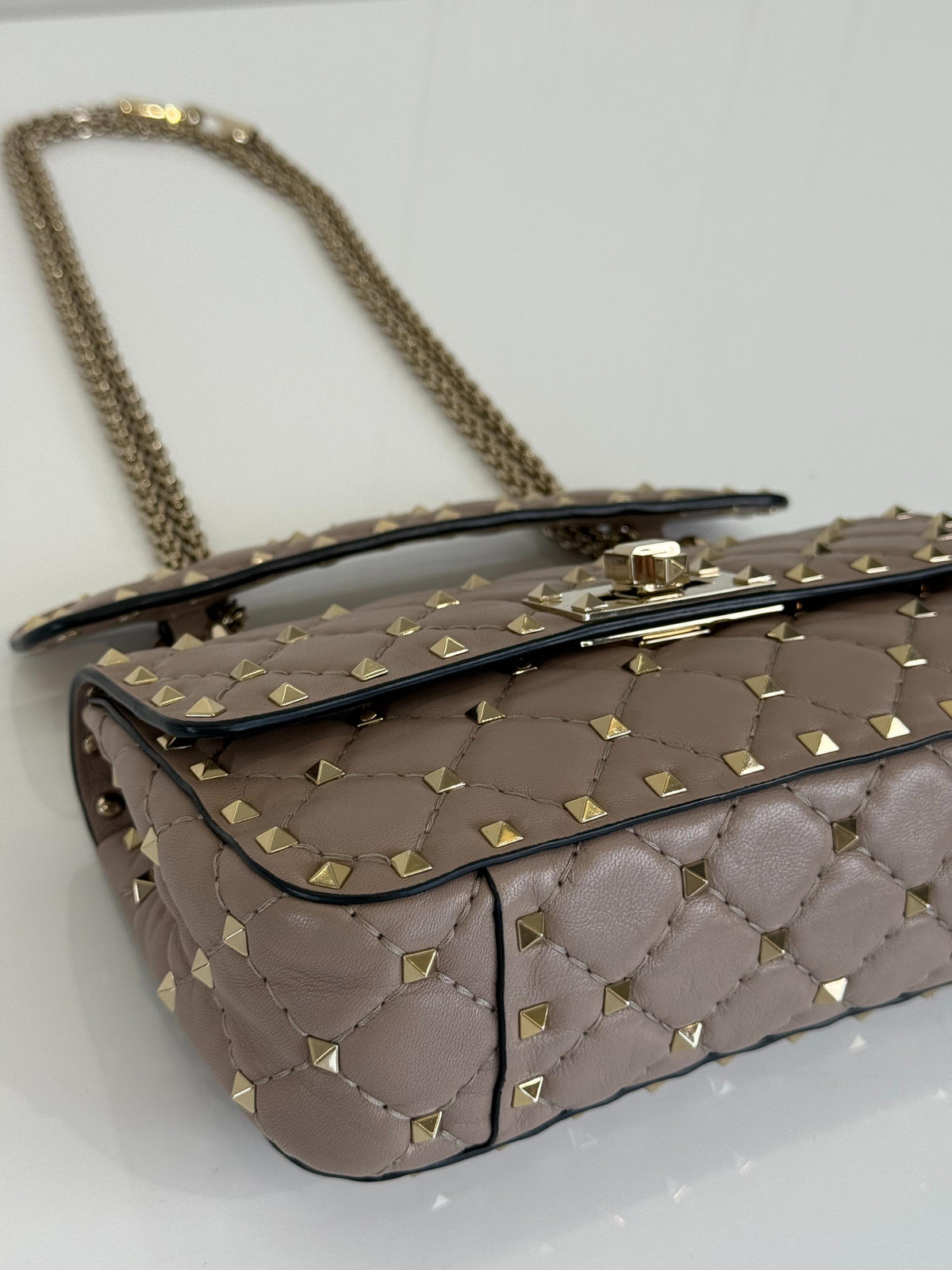 Valentino Garavani Small Rockstud Spike Bag Beige Quilted Nappa Leather