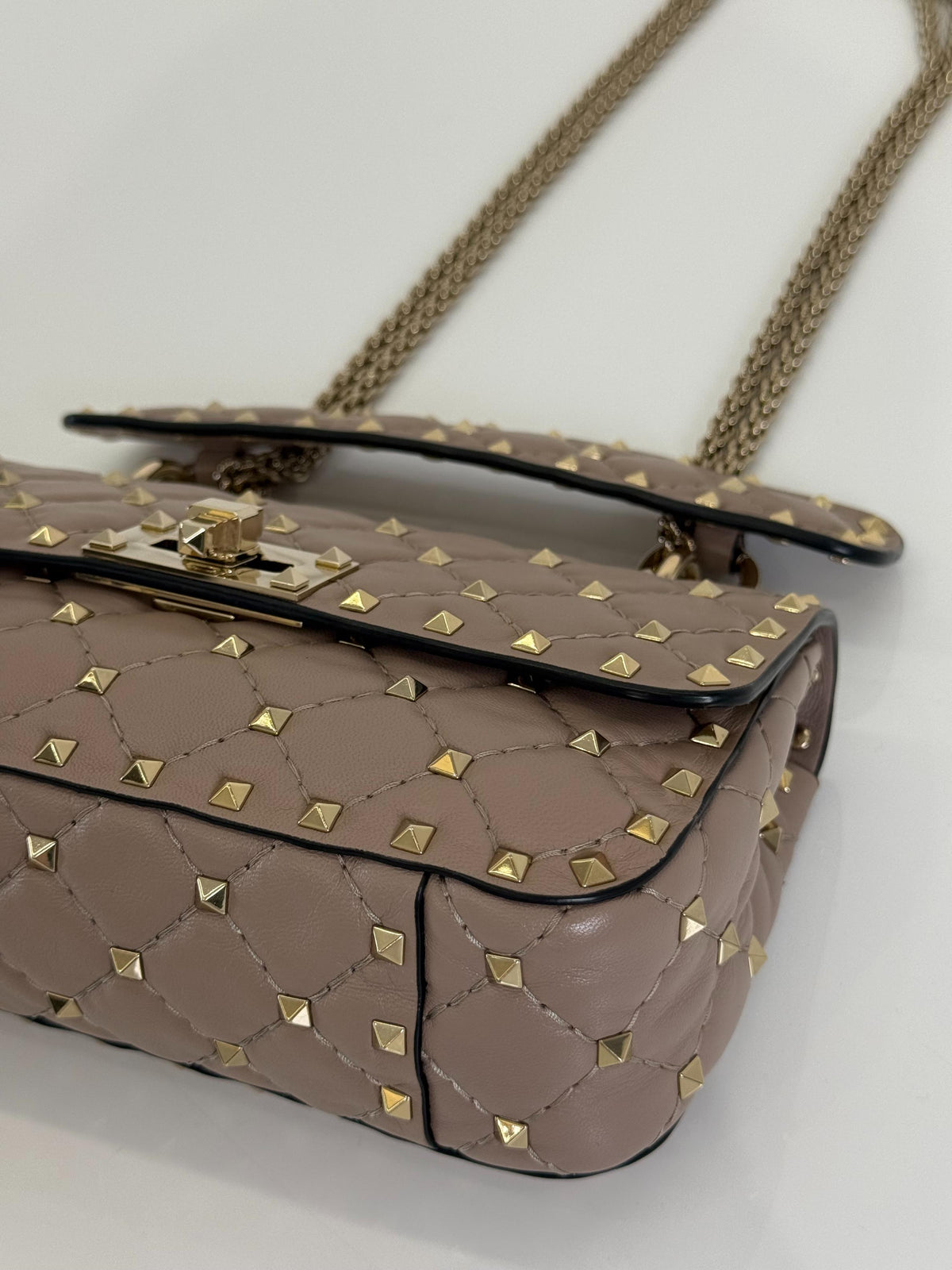 Valentino Garavani Small Rockstud Spike Bag Beige Quilted Nappa Leather