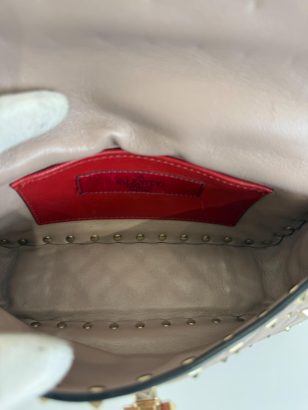 Valentino Garavani Small Rockstud Spike Bag Beige Quilted Nappa Leather